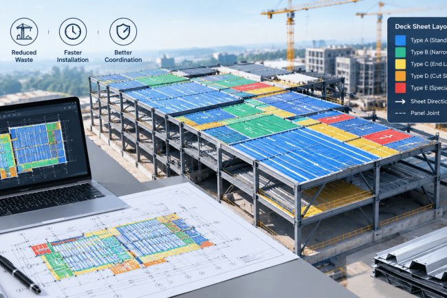 Steel Deck Sheet Layout Planning for Large Buildings