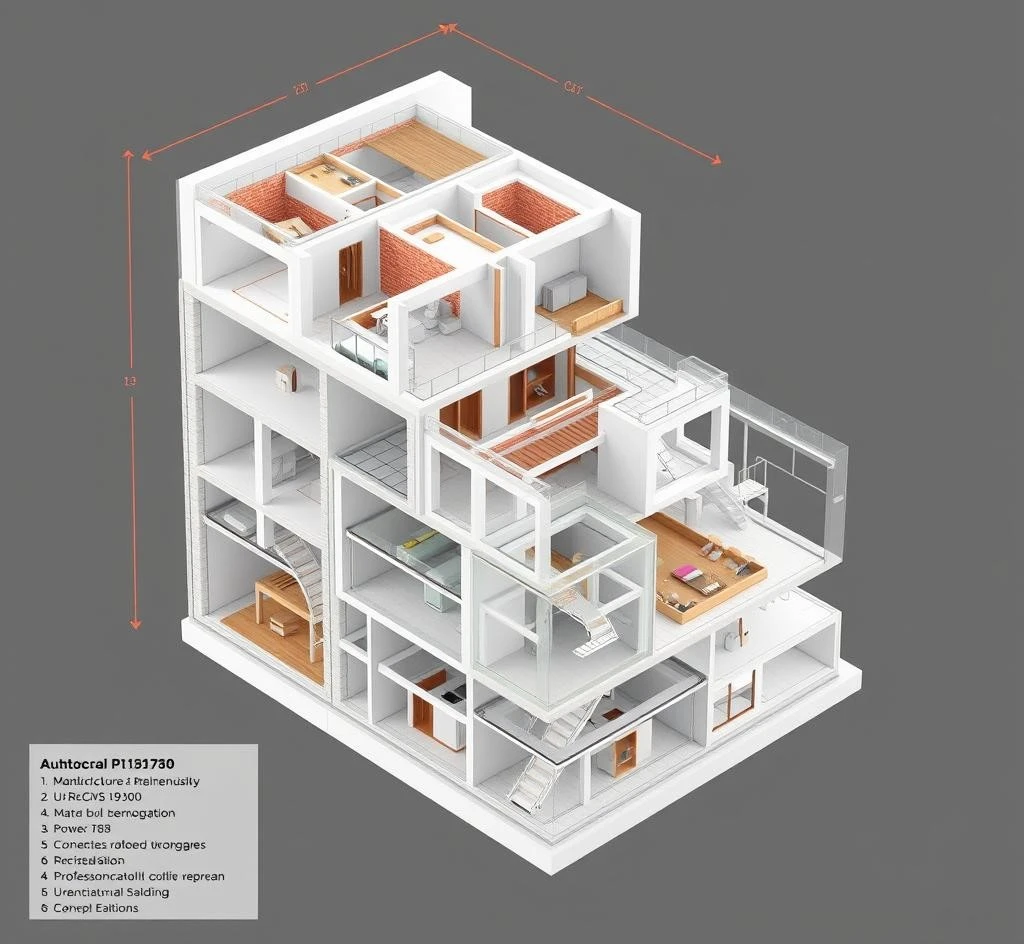 Architectural 3D BIM modeling visualization showing detailed building components