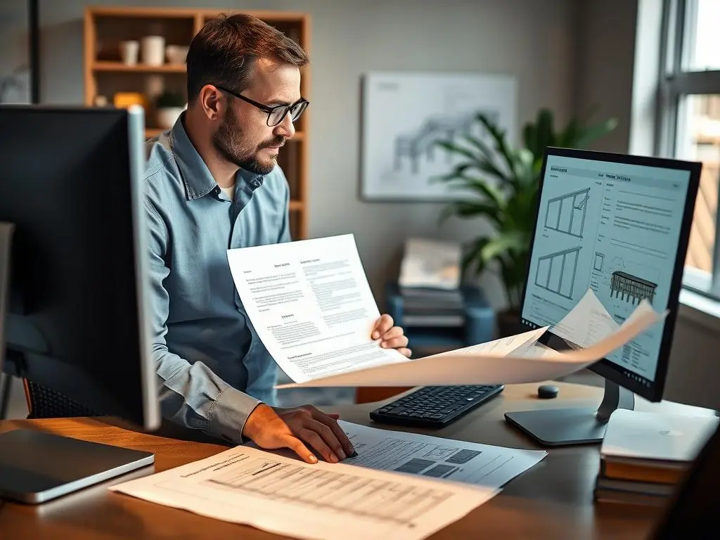 Engineer reviewing deck code compliance documentation