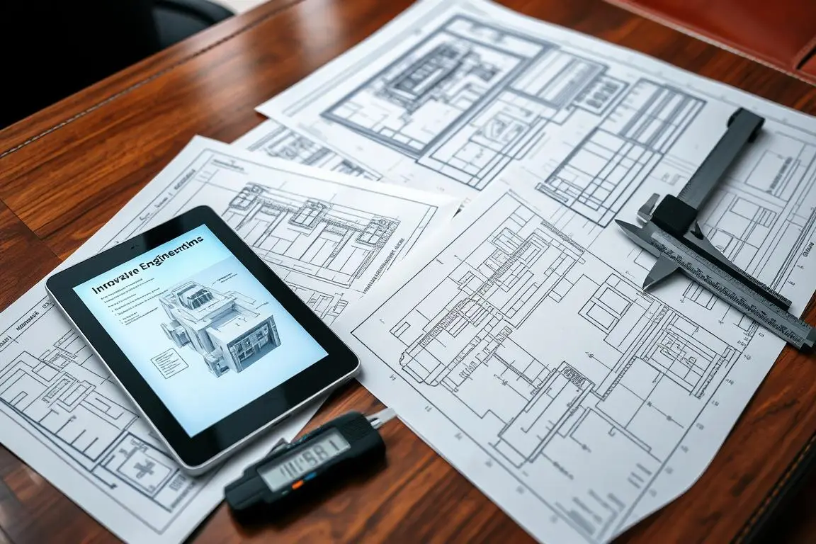 Innovative structural design blueprints on the CEO desk