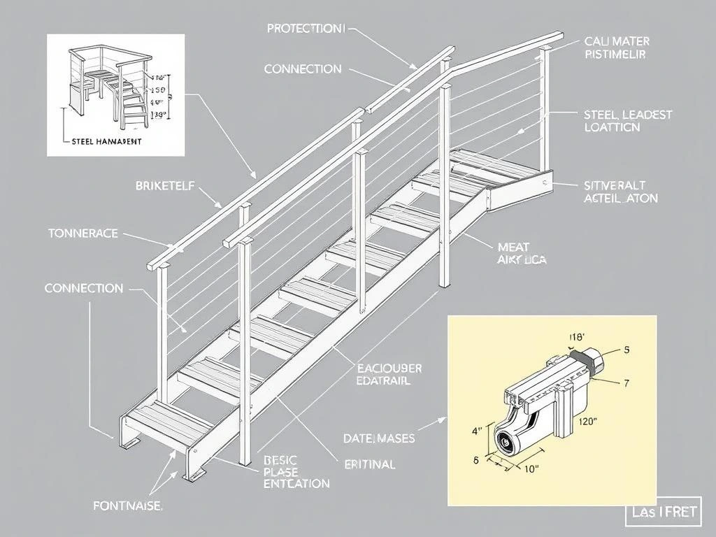 Miscellaneous steel detailing for staircase and handrail systems with OSHA compliance notes