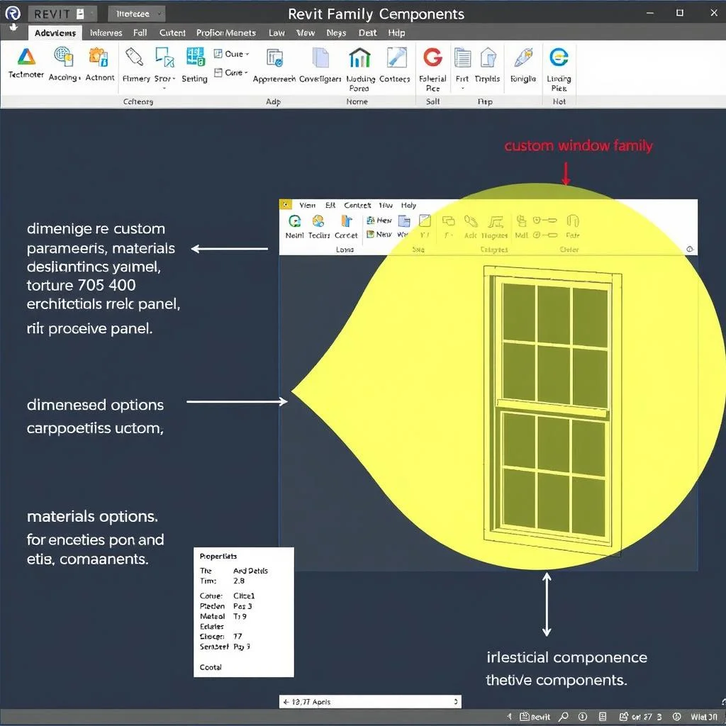 Revit Family Creation showing custom architectural components and parameters